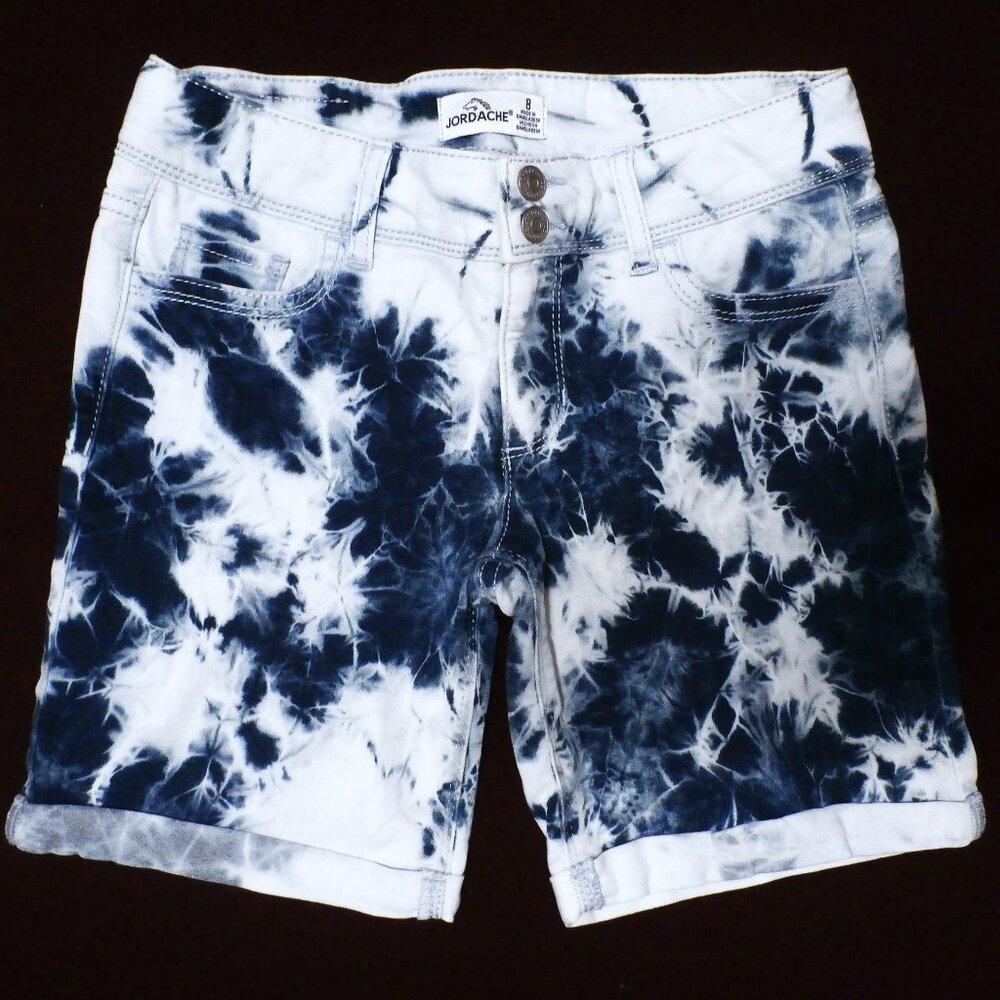 Jordache Girl's Blue Denim Jean Shorts, Size 8, Tie Dye, 28" Waist, 7" Inseam